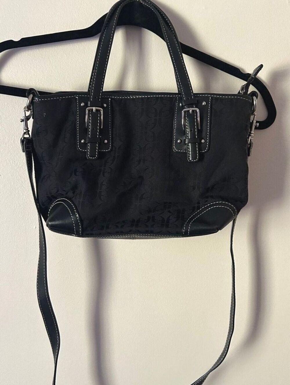 Y2K Fossil Black Monogram Jacquard Satchel Shoulder Crossbody Bag
